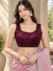 Vervee Couture Women Mauve Embellished Tissue Saree with Semi-Stitched Designer Blouse