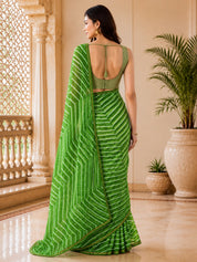 Vervee Couture Women Green Leheriya Georgette Saree with Semi-Stitched Blouse