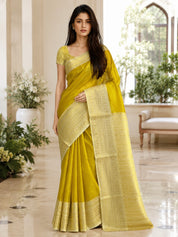 Vervee Couture Women Yellow Ethnic Motifs Woven Design Zari Silk Blend Saree