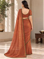 Vervee Couture Women Copper Solid Tissue Saree