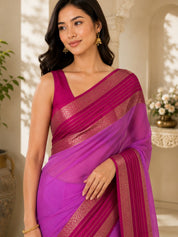 Vervee Couture Women Purple & Magenta Woven Design Zari Silk Blend Saree