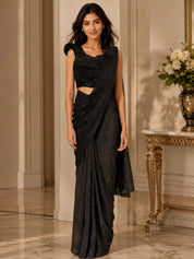 Vervee Couture Women Black Shimmer Ready to Wear Saree