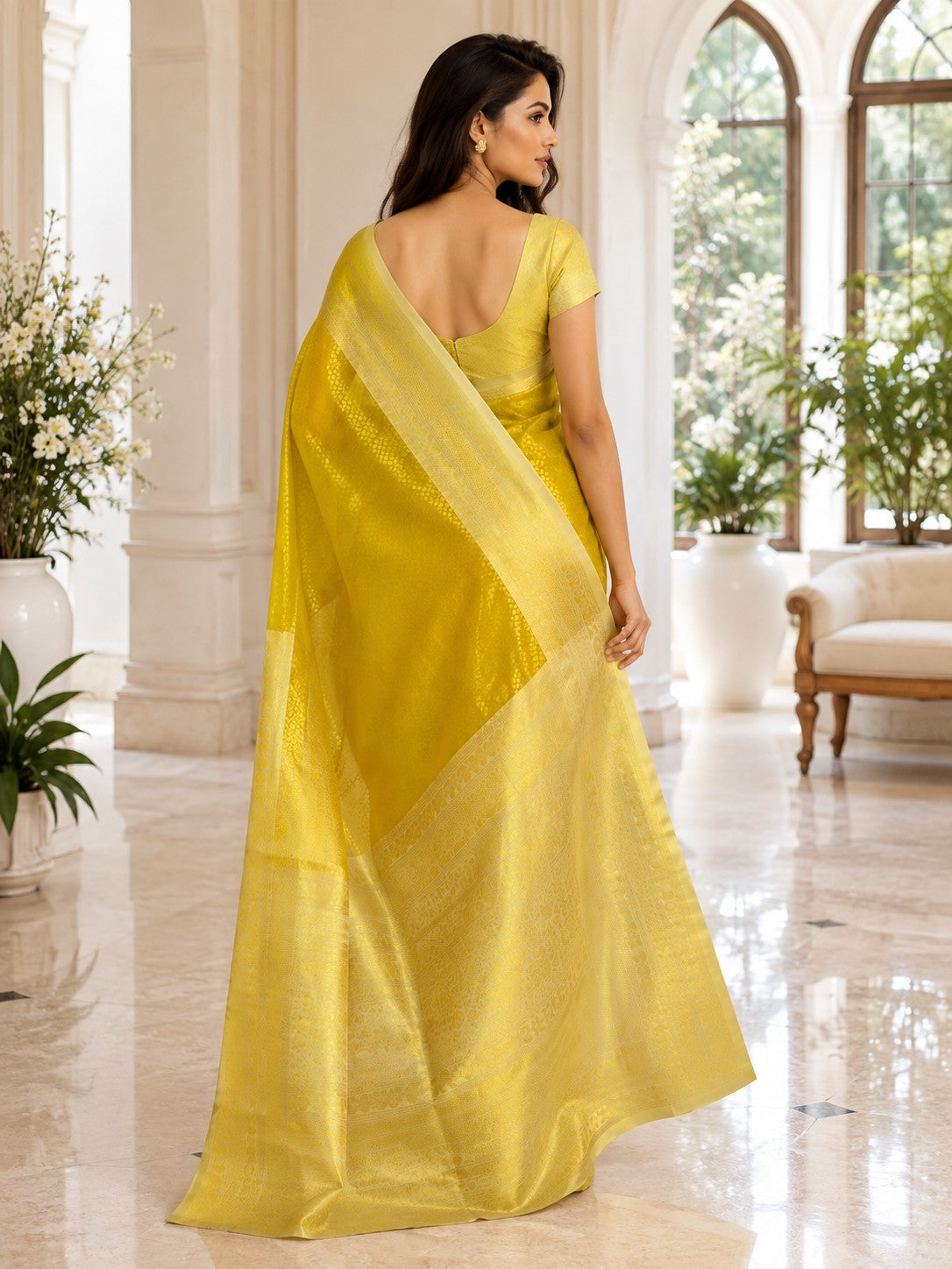 Vervee Couture Women Yellow Ethnic Motifs Woven Design Zari Silk Blend Saree