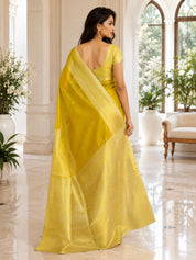 Vervee Couture Women Yellow Ethnic Motifs Woven Design Zari Silk Blend Saree
