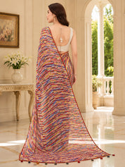 Women Off White Multicoloured Abstract Printed Georgette Saree with Semi-Stitched Blouse