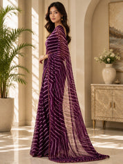 Vervee Couture Women Purple Leheriya Georgette Saree with Semi-Stitched Blouse
