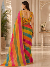 Vervee Couture Women Multicoloured Striped Georgette Saree with Semi-Stitched Blouse