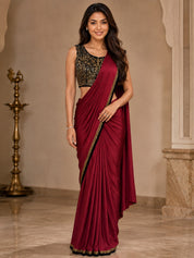 Vervee Couture Women Maroon Sequinned Ready to Wear Saree