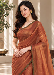 Vervee Couture Women Copper Solid Tissue Saree