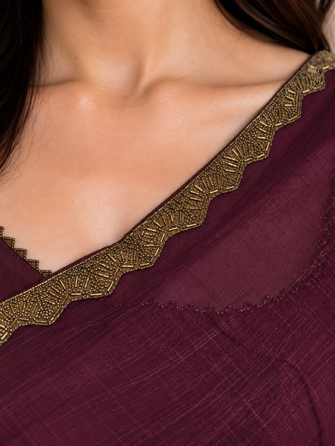 Vervee Couture Women Purple Solid Tissue Saree