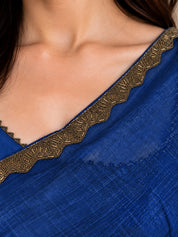 Vervee Couture Women Royal Blue Solid Tissue Saree