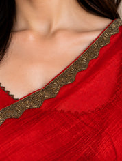 Vervee Couture Women Red Solid Tissue Saree