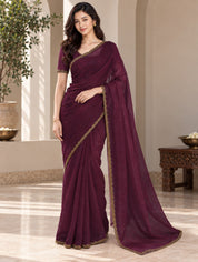 Vervee Couture Women Purple Solid Tissue Saree