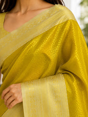 Vervee Couture Women Yellow Ethnic Motifs Woven Design Zari Silk Blend Saree