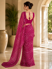 Vervee Couture Women Magenta Leheriya Georgette Saree with Semi-Stitched Blouse