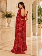Vervee Couture Women Red Leheriya Georgette Saree with Semi-Stitched Blouse