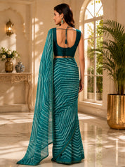 Vervee Couture Women Teal Leheriya Georgette Saree with Semi-Stitched Blouse