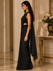 Vervee Couture Women Black Shimmer Ready to Wear Saree