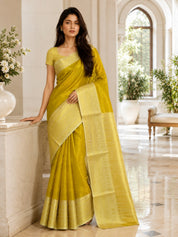 Vervee Couture Women Yellow Ethnic Motifs Woven Design Zari Silk Blend Saree