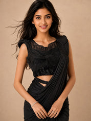 Vervee Couture Women Black Shimmer Ready to Wear Saree