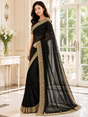 Vervee Couture Women Black Embellished Net Saree
