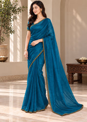 Vervee Couture Women Teal Solid Tissue Saree