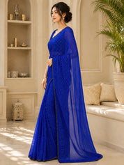 Vervee Couture Women Blue Leheriya Georgette Saree with Semi-Stitched Blouse
