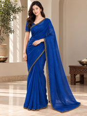 Vervee Couture Women Royal Blue Solid Tissue Saree