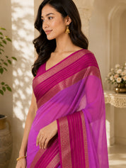 Vervee Couture Women Purple & Magenta Woven Design Zari Silk Blend Saree