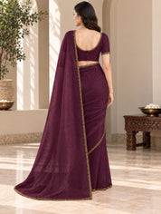 Vervee Couture Women Purple Solid Tissue Saree