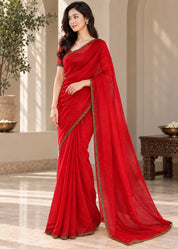 Vervee Couture Women Red Solid Tissue Saree