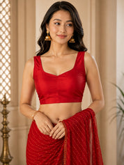 Vervee Couture Women Red Leheriya Georgette Saree with Semi-Stitched Blouse