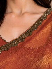Vervee Couture Women Copper Solid Tissue Saree
