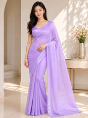 Vervee Couture Women Lavender Solid Poly Georgette Saree with Semi-Stitched Designer Blouse