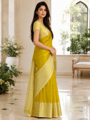 Vervee Couture Women Yellow Ethnic Motifs Woven Design Zari Silk Blend Saree