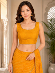 Vervee Couture Women Yellow Leheriya Georgette Saree with Semi-Stitched Blouse