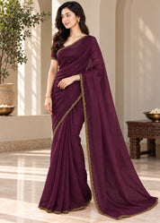 Vervee Couture Women Purple Solid Tissue Saree