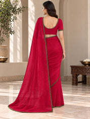 Vervee Couture Women Magenta Solid Tissue Saree