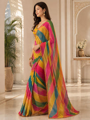 Vervee Couture Women Multicoloured Striped Georgette Saree with Semi-Stitched Blouse