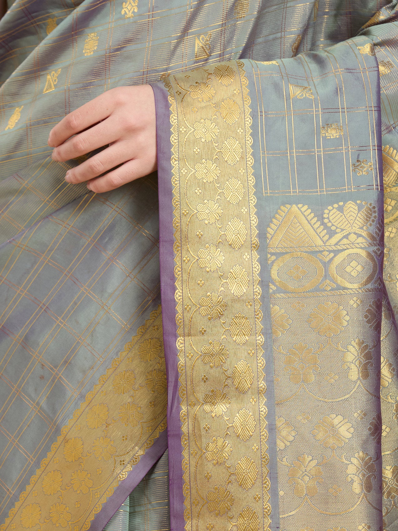 Vervee Couture Grey Silk Blend Saree with Zari Woven Design | EKA