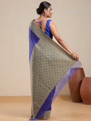 Vervee Couture Blue Woven Silk Blend Saree with Zari Border and Semi Stitched Blouse | EKA