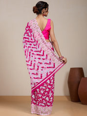 Vervee Couture Pink White Floral Printed Poly Georgette Saree | EKA