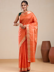 Vervee Couture Orange Silk Blend Saree with Woven Border | EKA