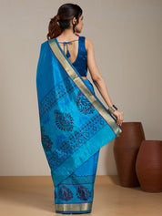 Vervee Couture Blue Gold Woven Silk Blend Saree | EKA