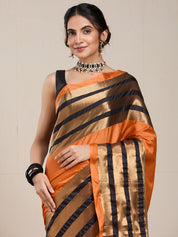 Vervee Couture Orange Black Striped Silk Blend Saree | EKA