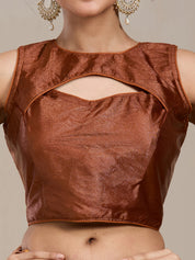 Vervee Couture Copper Gold Printed Silk Blend Saree with Semi Stitched Blouse | EKA
