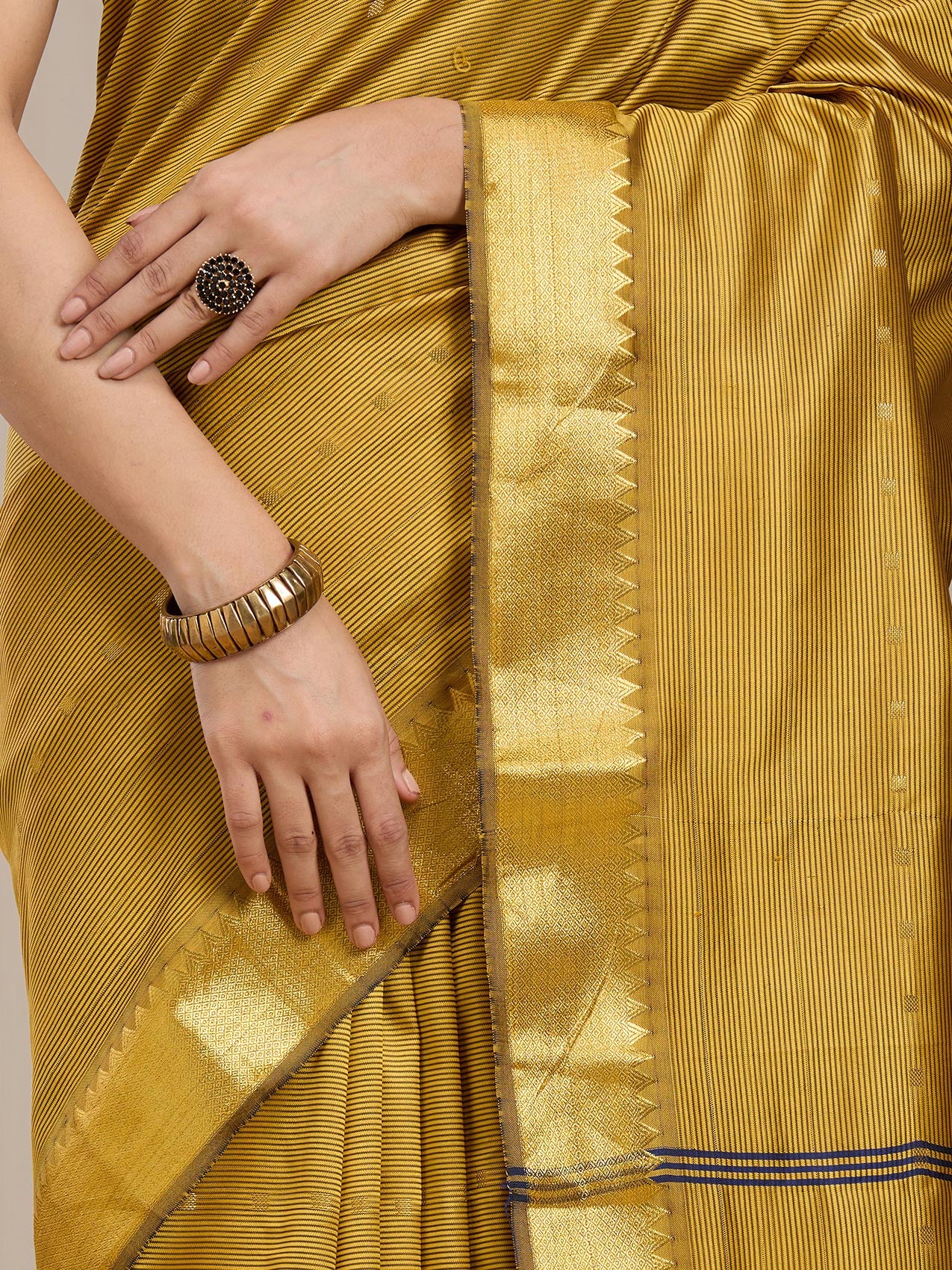 Vervee Couture Gold Silk Blend Saree with Subtle Zari Detail | EKA