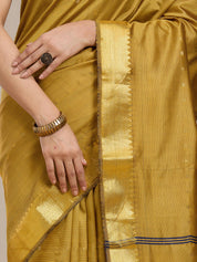 Vervee Couture Gold Silk Blend Saree with Subtle Zari Detail | EKA