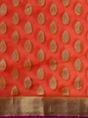 Vervee Couture Red Orange Woven Silk Blend Saree | EKA