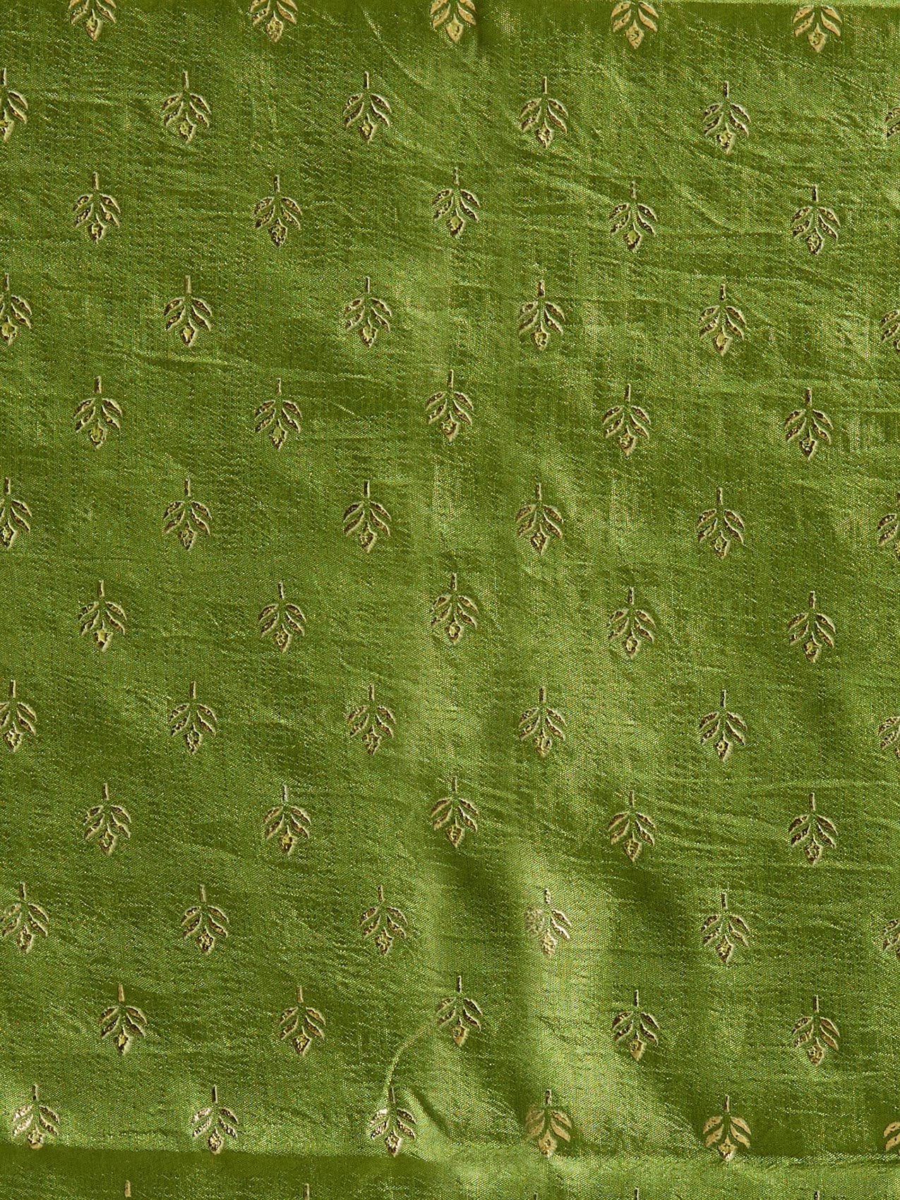 Vervee Couture Parrot Green Gold Woven Silk Blend Saree with Semi Stitched Blouse | EKA